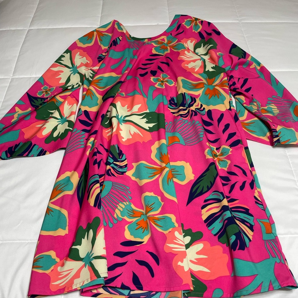 JODIFL Pink and Green Tropical Dress